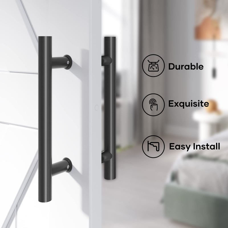 EaseLife 12" Push Pull Door Handle,Double Sided H Shape Sliding Door Handle,Matte Black,Stainless Steel,Fit for Glass Door Wooden Door - Image 3